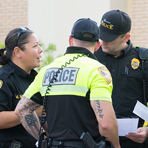 Police officers in an intense discussion